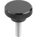 Kipp Knurled Knob D=M05X15 D1=22, Form:L Thermoset, Black, Comp:Steel, Comp:Glossy K1223.302205X15